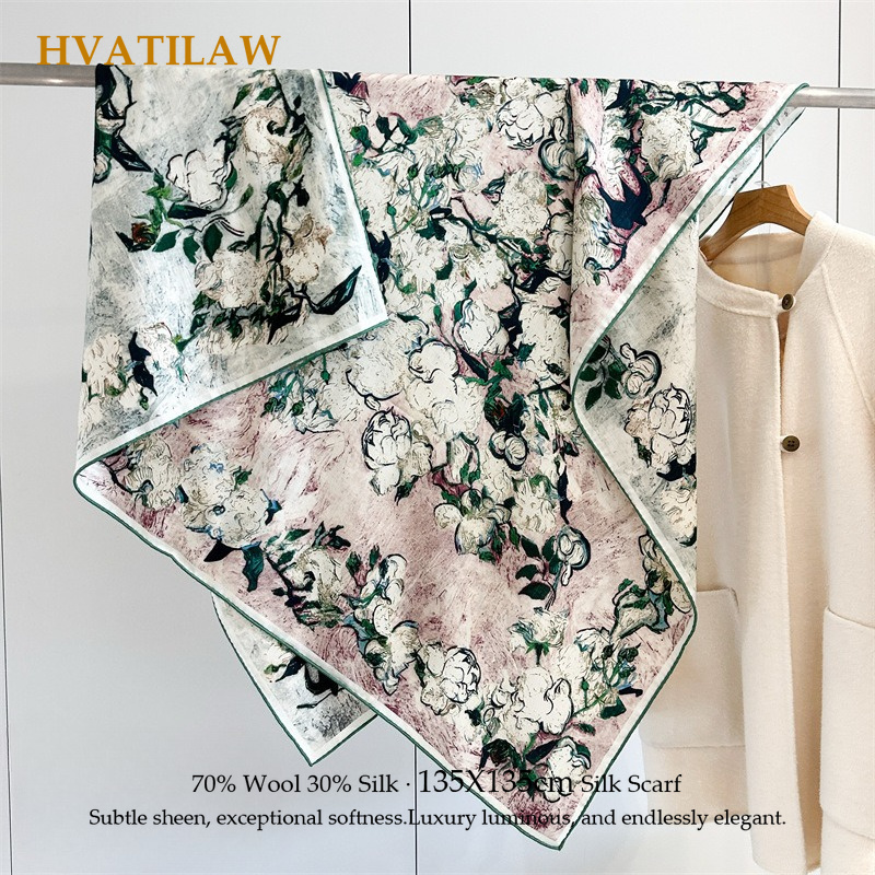 Shawl Wrap Winter - Luxe 135x135cm Zijde Wollen Sjaal 30%