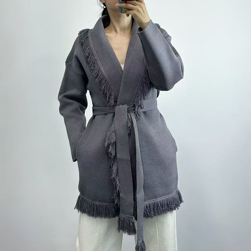 Wool Coat Peacoat - Dames lang wollen gebreid vest met